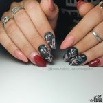 designer pink and black flower nails