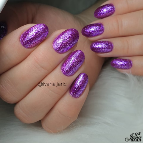 purple glitter nails