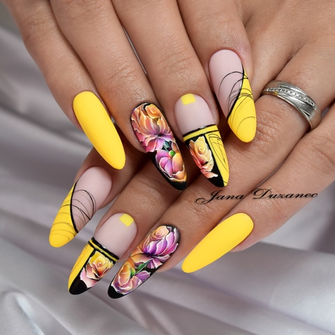 bright yellow flower designer nails